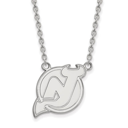 10K White Gold Nhl Logoart New Jersey Devils Large Pendant 18 Inch Necklace
