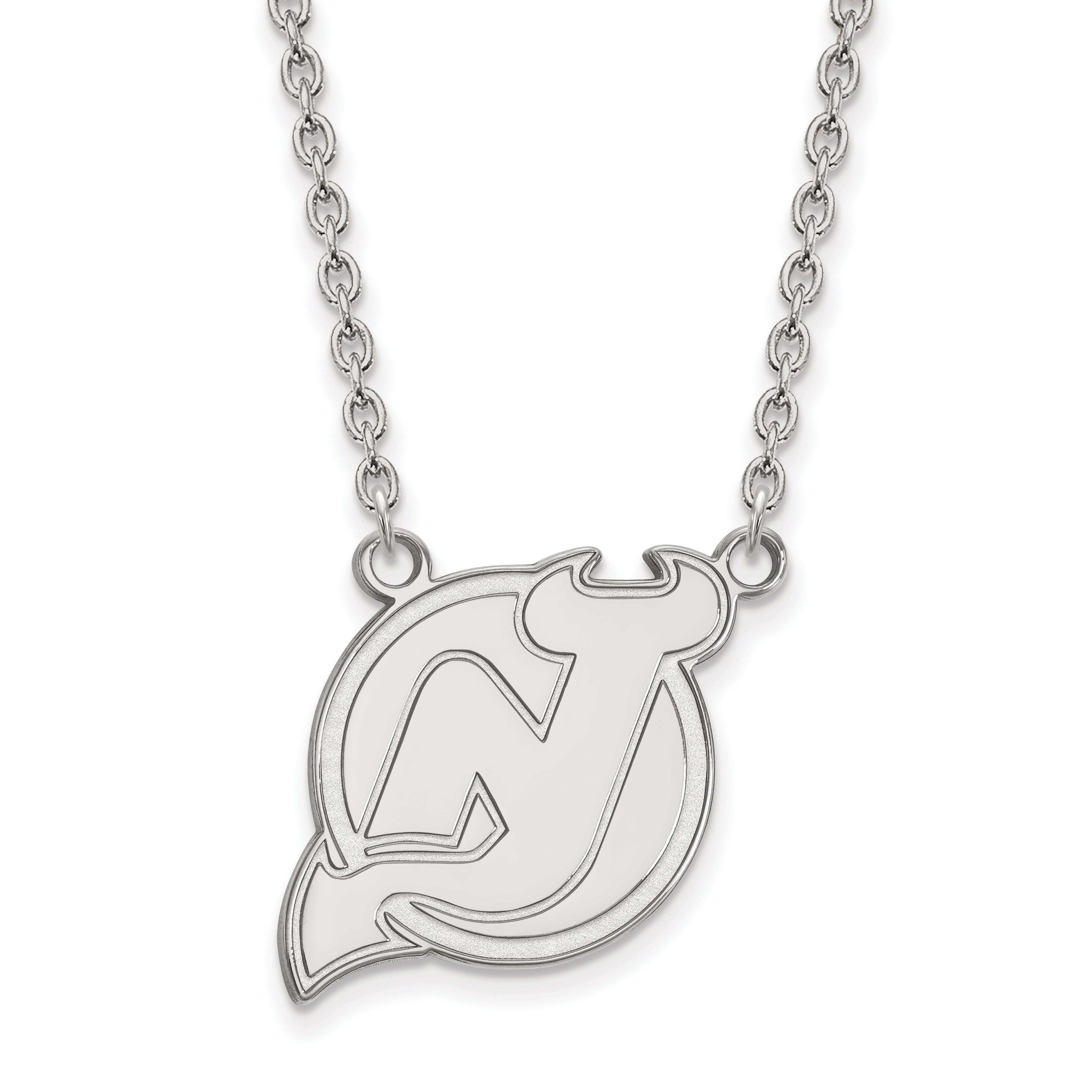 Sterling Silver Rhodium Plated Nhl Logoart New Jersey Devils Large Pendant 18 Inch Necklace