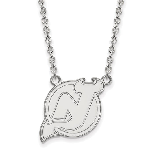 Sterling Silver Rhodium Plated Nhl Logoart New Jersey Devils Large Pendant 18 Inch Necklace