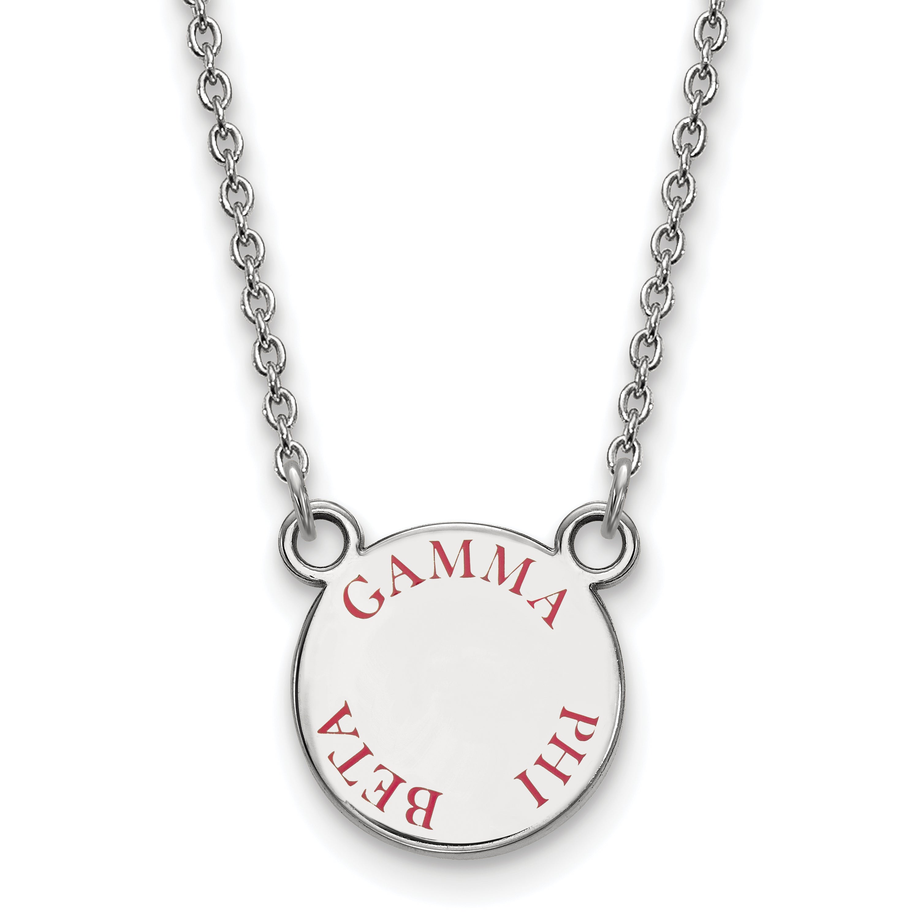 Sterling Silver Rhodium Plated Logoart Gamma Phi Beta Sorority Text Small Color Enamel Pendant 18 Inch Necklace