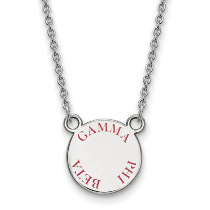 Sterling Silver Rhodium Plated Logoart Gamma Phi Beta Sorority Text Small Color Enamel Pendant 18 Inch Necklace