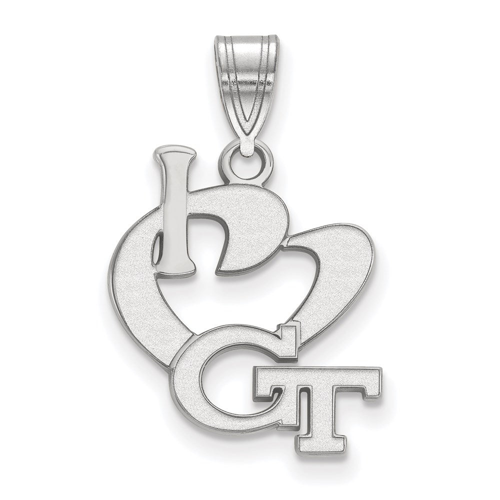 Sterling Silver Rhodium Plated Logoart Georgia Institute Of Technology Large I Heart G T Pendant