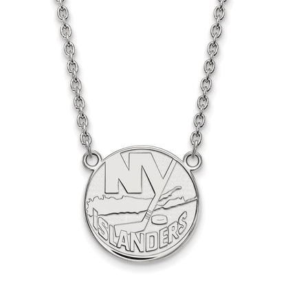 14K White Gold Nhl Logoart New York Islanders Large Pendant 18 Inch Necklace