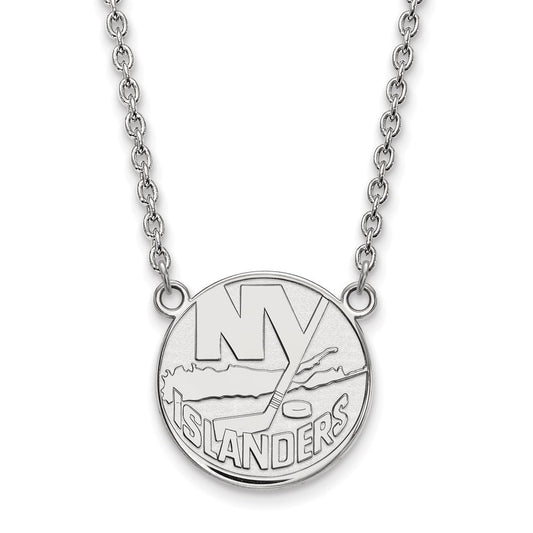 14K White Gold Nhl Logoart New York Islanders Large Pendant 18 Inch Necklace
