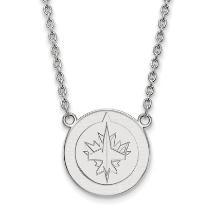 Sterling Silver Rhodium Plated Nhl Logoart Winnipeg Jets Large Pendant 18 Inch Necklace