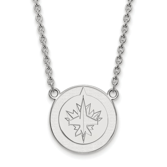 Sterling Silver Rhodium Plated Nhl Logoart Winnipeg Jets Large Pendant 18 Inch Necklace