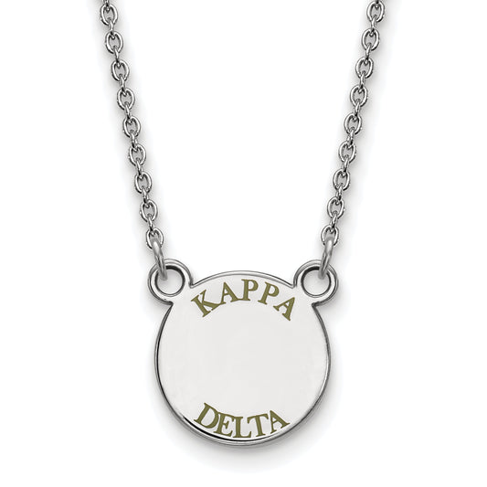 Sterling Silver Rhodium Plated Logoart Kappa Delta Sorority Text Small Color Enamel Pendant 18 Inch Necklace