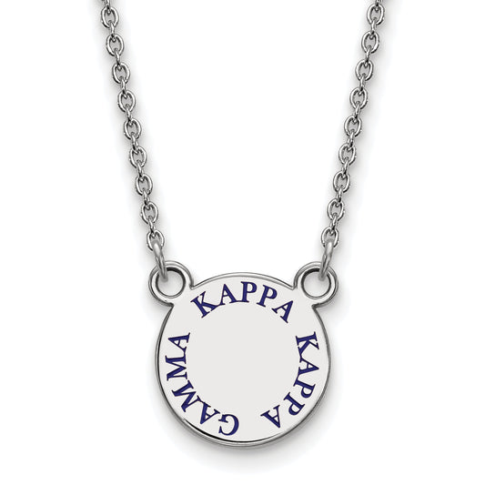 Sterling Silver Rhodium Plated Logoart Kappa Gamma Sorority Text Small Color Enamel Pendant 18 Inch Necklace