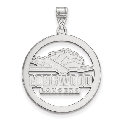 Sterling Silver Rhodium Plated Logoart Longwood University Lancers Large Circle Pendant