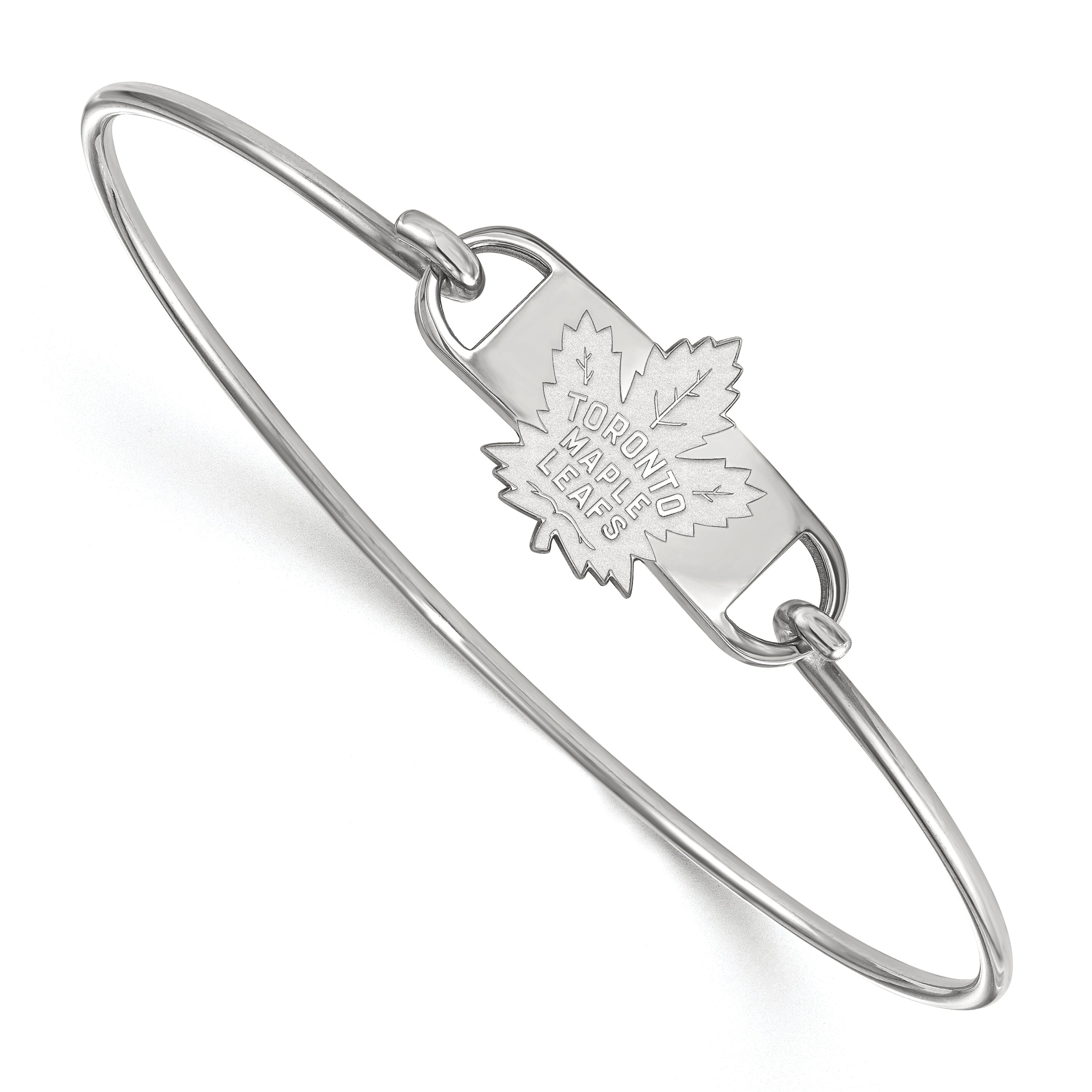 Sterling Silver Rhodium Plated Nhl Logoart Toronto Maple Leafs Small Center 7 Inch Wire Bangle