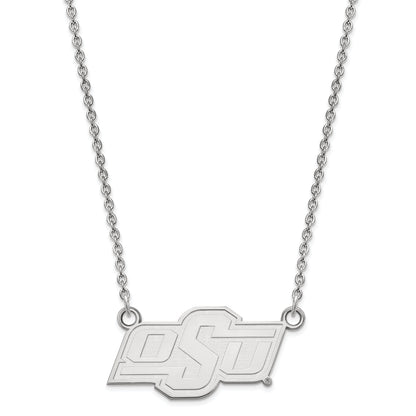 Sterling Silver Rhodium Plated Logoart Oklahoma State University O S U Small Pendant 18 Inch Necklace