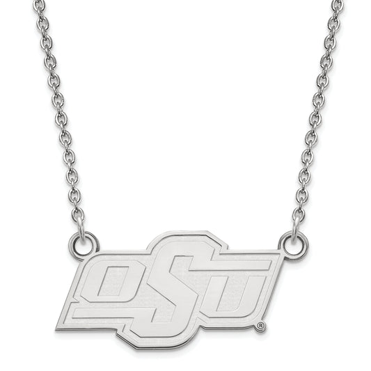 Sterling Silver Rhodium Plated Logoart Oklahoma State University O S U Small Pendant 18 Inch Necklace