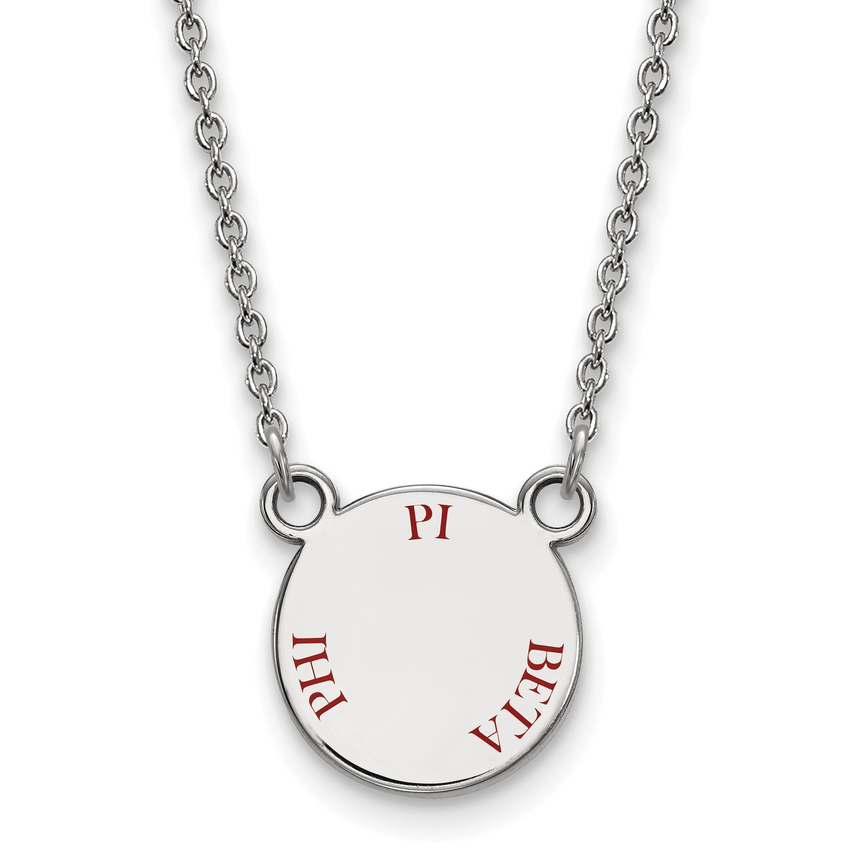 Sterling Silver Rhodium Plated Logoart Pi Beta Phi Sorority Text Small Color Enamel Pendant 18 Inch Necklace