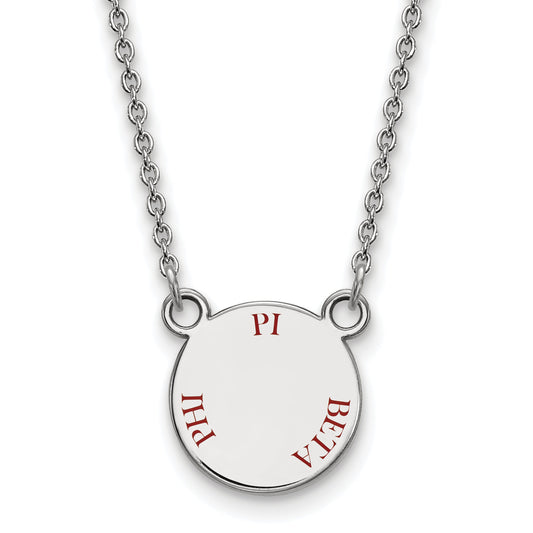 Sterling Silver Rhodium Plated Logoart Pi Beta Phi Sorority Text Small Color Enamel Pendant 18 Inch Necklace