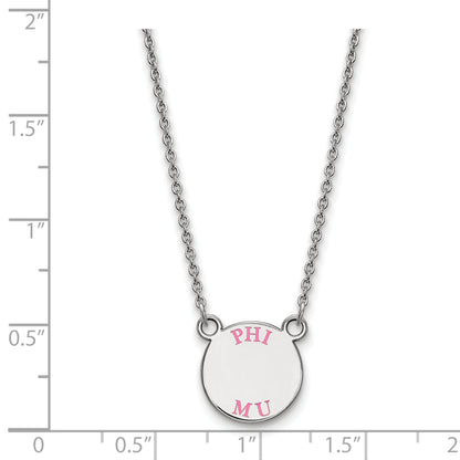 Sterling Silver Rhodium Plated Logoart Phi Mu Extra Sorority Text Small Color Enamel Pendant 18 Inch Necklace