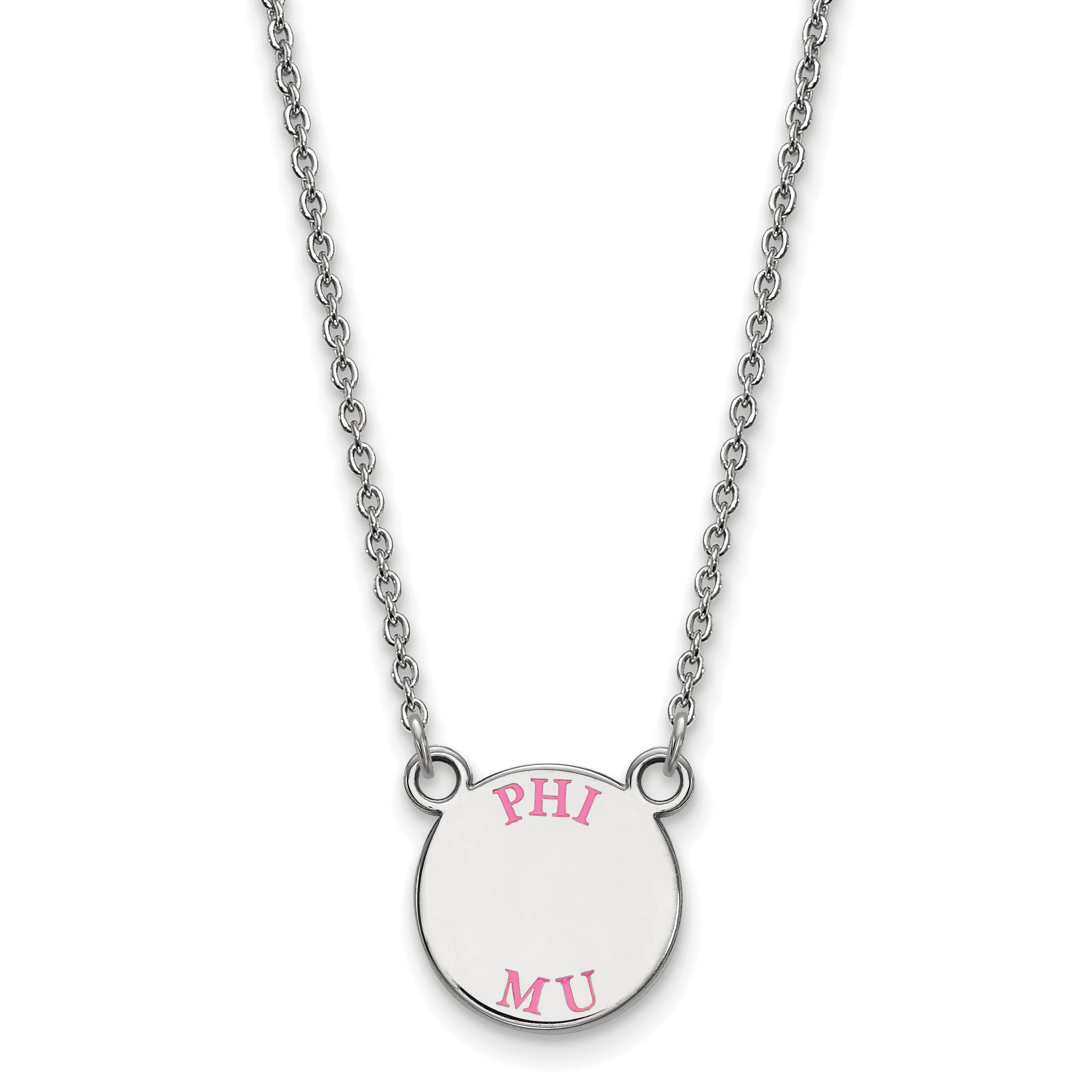 Sterling Silver Rhodium Plated Logoart Phi Mu Extra Sorority Text Small Color Enamel Pendant 18 Inch Necklace