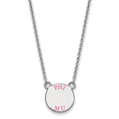 Sterling Silver Rhodium Plated Logoart Phi Mu Extra Sorority Text Small Color Enamel Pendant 18 Inch Necklace