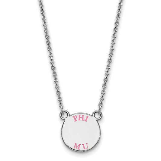 Sterling Silver Rhodium Plated Logoart Phi Mu Extra Sorority Text Small Color Enamel Pendant 18 Inch Necklace