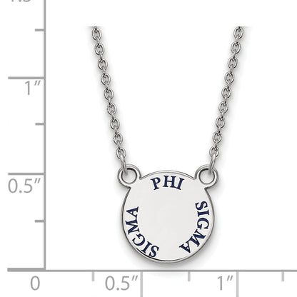 Sterling Silver Rhodium Plated Logoart Phi Sigma Sorority Text Small Color Enamel Pendant 18 Inch Necklace