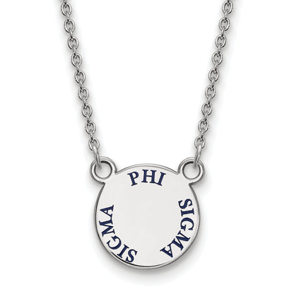 Sterling Silver Rhodium Plated Logoart Phi Sigma Sorority Text Small Color Enamel Pendant 18 Inch Necklace