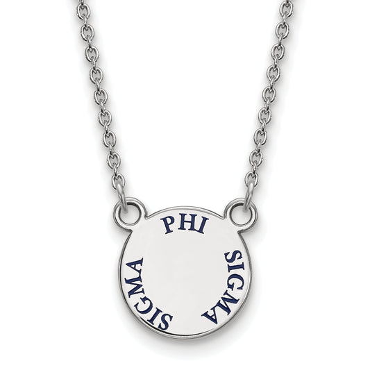 Sterling Silver Rhodium Plated Logoart Phi Sigma Sorority Text Small Color Enamel Pendant 18 Inch Necklace