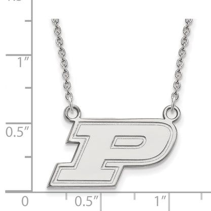 10K White Gold Logoart Purdue University Letter P Small Pendant 18 Inch Necklace