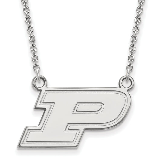 Sterling Silver Rhodium Plated Logoart Purdue University Letter P Small Pendant 18 Inch Necklace