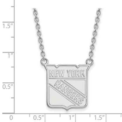 10K White Gold Nhl Logoart New York Rangers Large Pendant 18 Inch Necklace