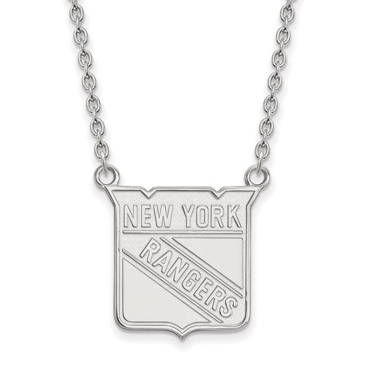 Sterling Silver Rhodium Plated Nhl Logoart New York Rangers Large Pendant 18 Inch Necklace