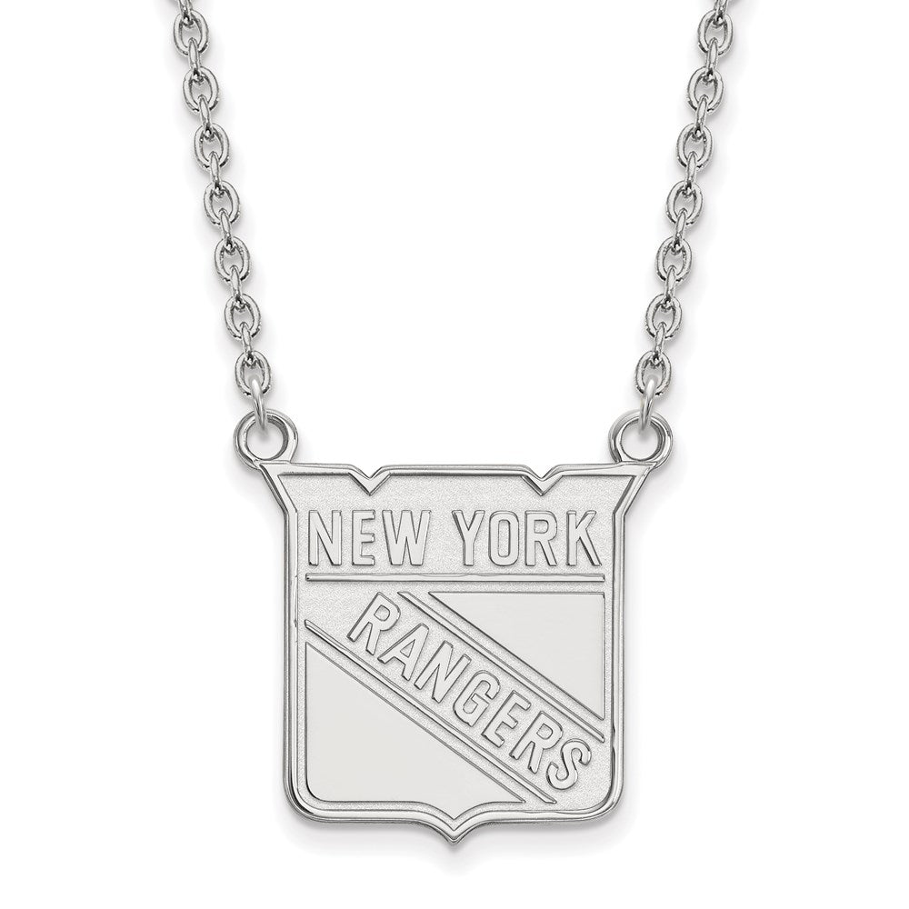 14K White Gold Nhl Logoart New York Rangers Large Pendant 18 Inch Necklace