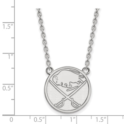 Sterling Silver Rhodium Plated Nhl Logoart Buffalo Sabres Large Pendant 18 Inch Necklace