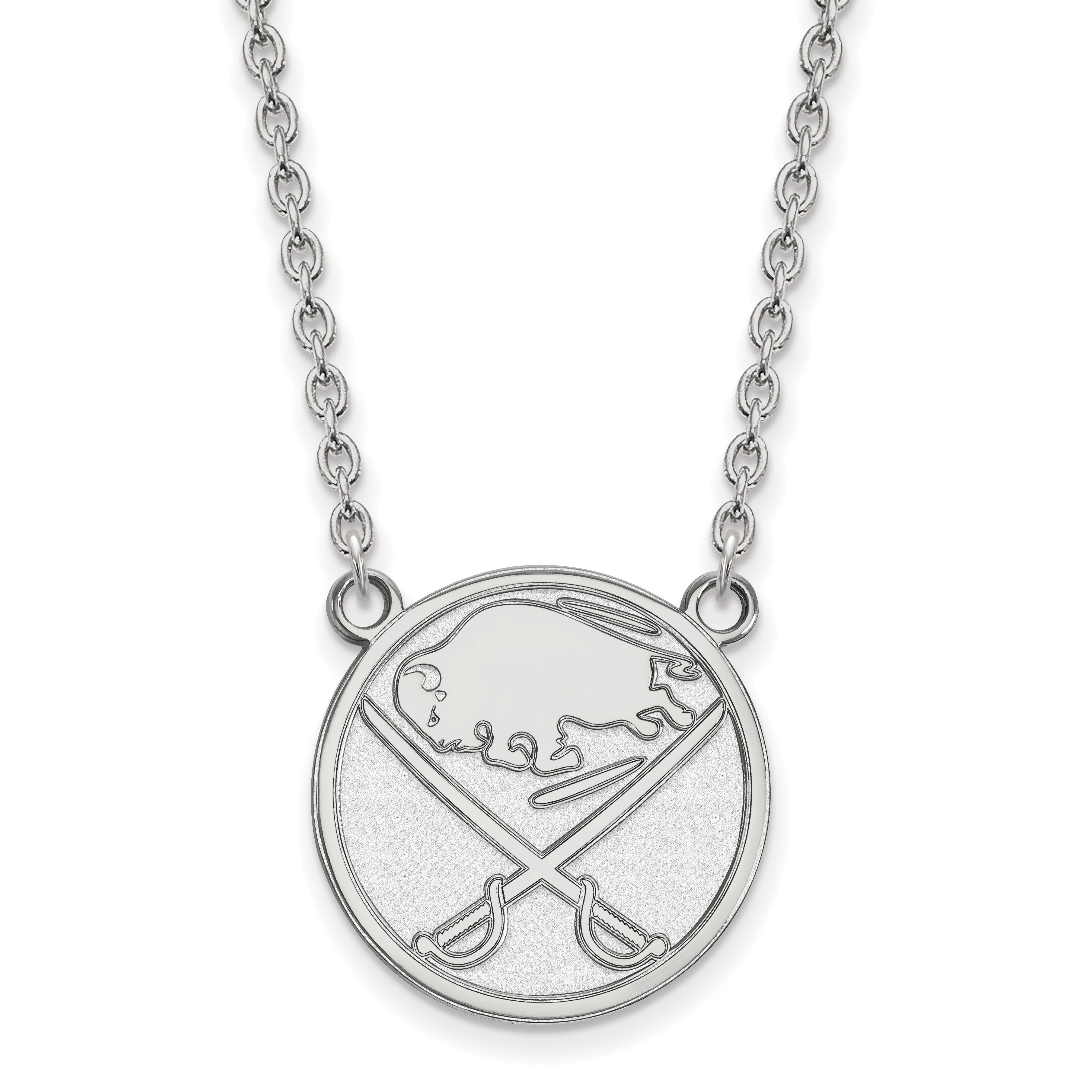 Sterling Silver Rhodium Plated Nhl Logoart Buffalo Sabres Large Pendant 18 Inch Necklace