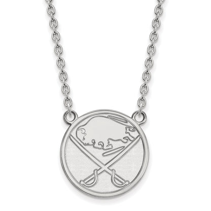 Sterling Silver Rhodium Plated Nhl Logoart Buffalo Sabres Large Pendant 18 Inch Necklace