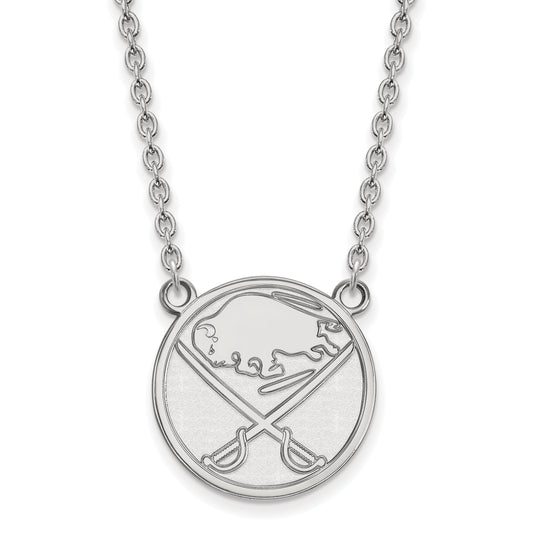 Sterling Silver Rhodium Plated Nhl Logoart Buffalo Sabres Large Pendant 18 Inch Necklace