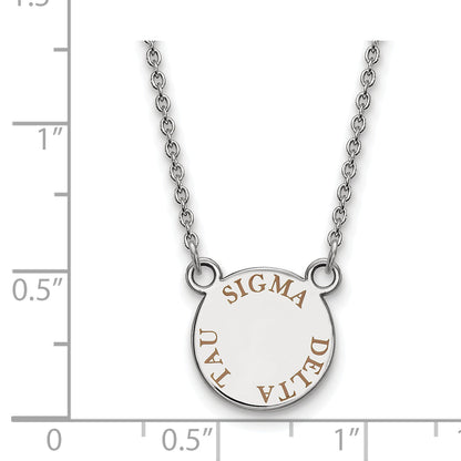 Sterling Silver Rhodium Plated Logoart Sigma Delta Tau Sorority Text Small Color Enamel Pendant 18 Inch Necklace