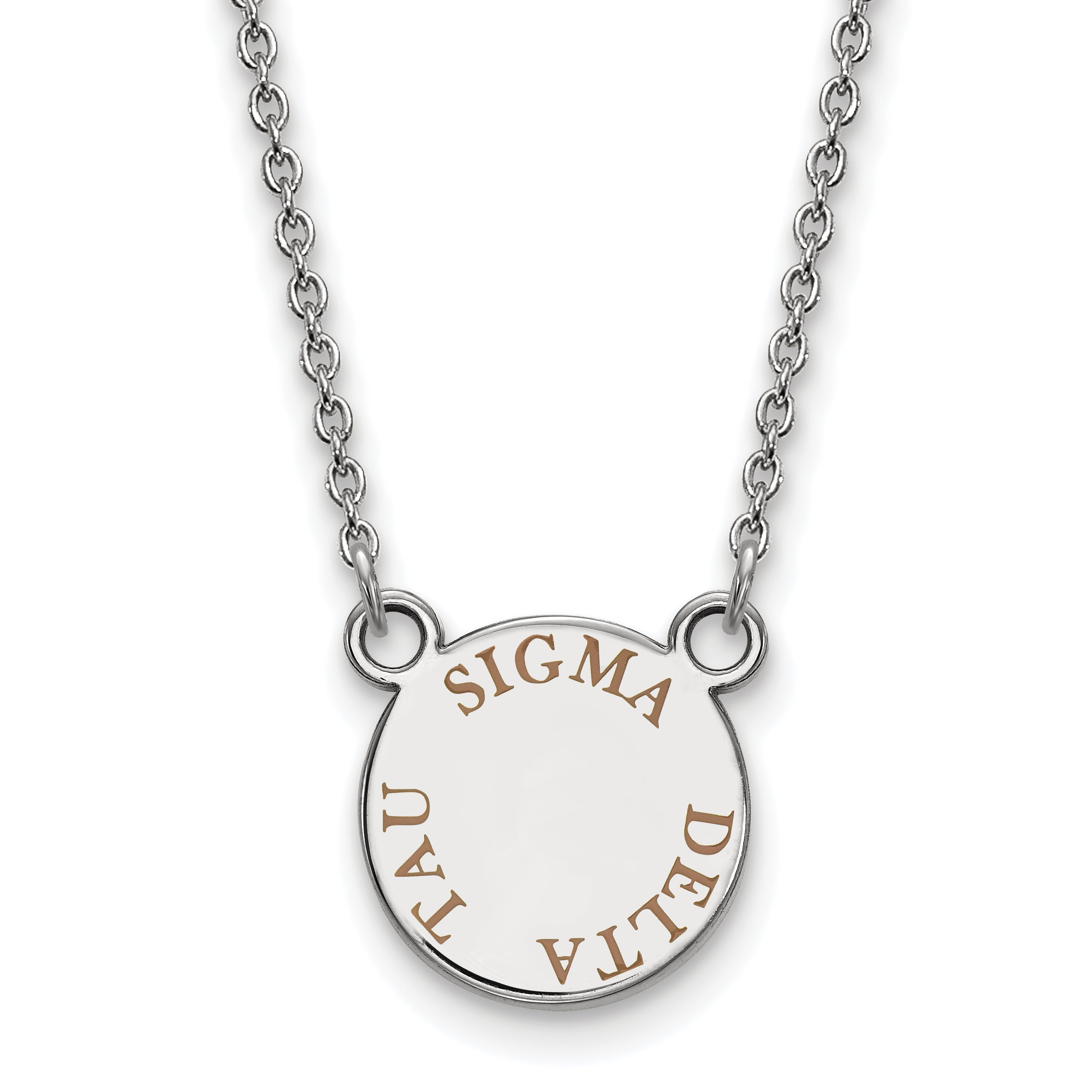Sterling Silver Rhodium Plated Logoart Sigma Delta Tau Sorority Text Small Color Enamel Pendant 18 Inch Necklace