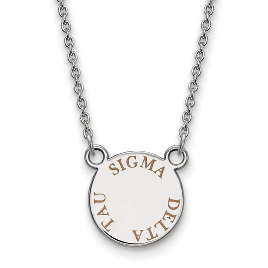 Sterling Silver Rhodium Plated Logoart Sigma Delta Tau Sorority Text Small Color Enamel Pendant 18 Inch Necklace