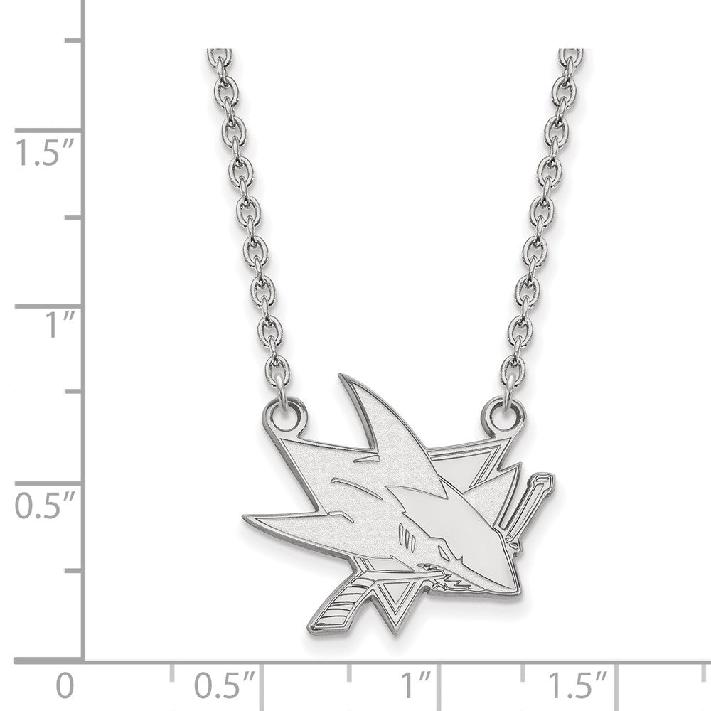 Sterling Silver Rhodium Plated Nhl Logoart San Jose Sharks Large Pendant 18 Inch Necklace