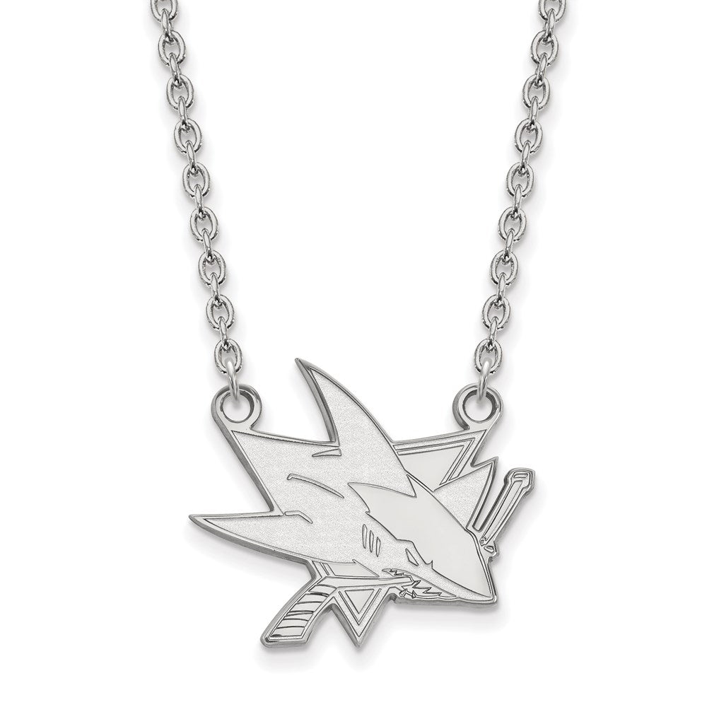 Sterling Silver Rhodium Plated Nhl Logoart San Jose Sharks Large Pendant 18 Inch Necklace