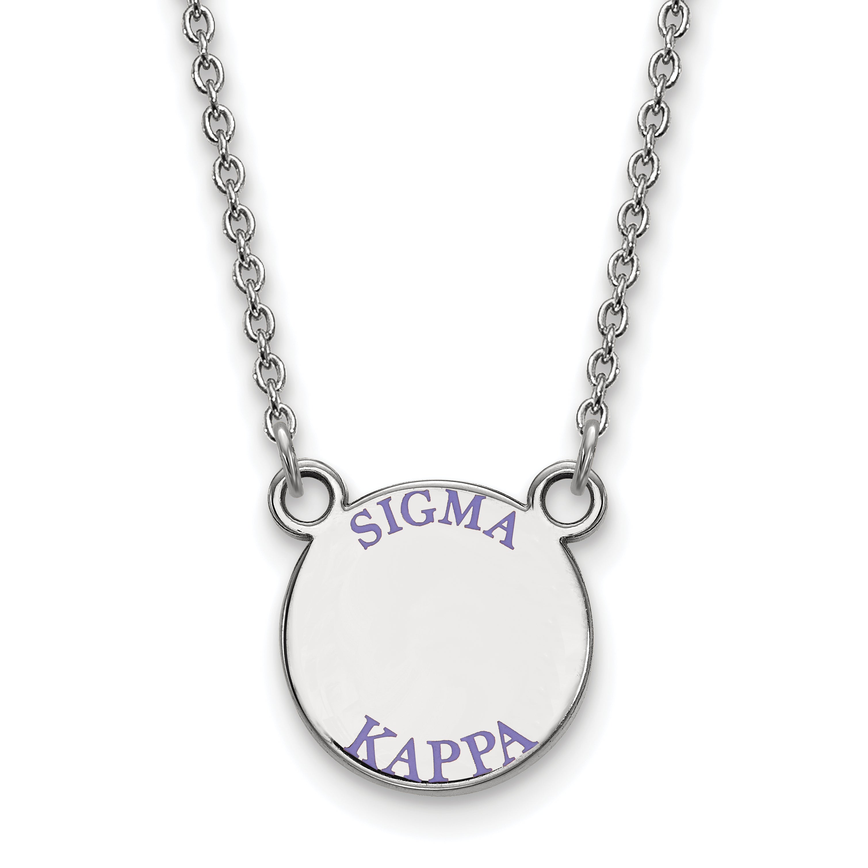Sterling Silver Rhodium Plated Logoart Sigma Kappa Sorority Text Small Color Enamel Pendant 18 Inch Necklace