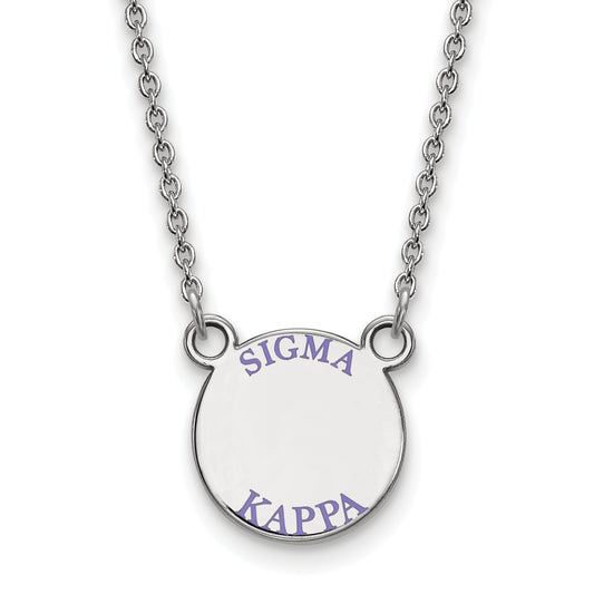 Sterling Silver Rhodium Plated Logoart Sigma Kappa Sorority Text Small Color Enamel Pendant 18 Inch Necklace