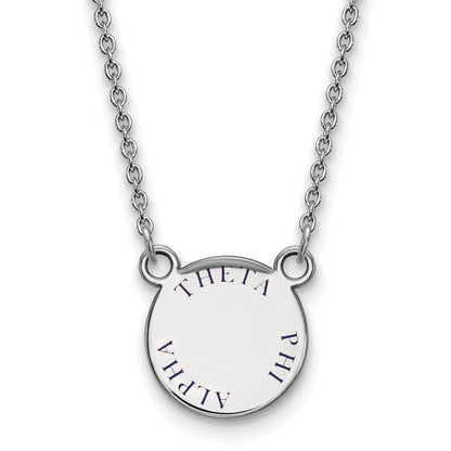 Sterling Silver Rhodium Plated Logoart Theta Phi Alpha Sorority Text Small Color Enamel Pendant 18 Inch Necklace
