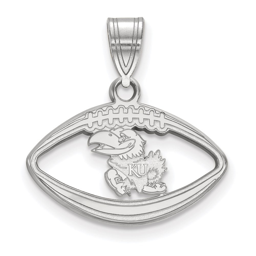 Sterling Silver Rhodium Plated Logoart University Of Kansas Jayhawk Football Pendant