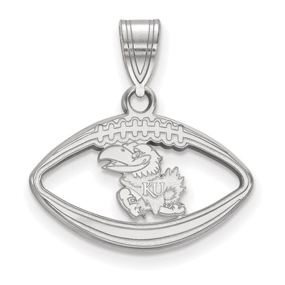 Sterling Silver Rhodium Plated Logoart University Of Kansas Jayhawk Football Pendant