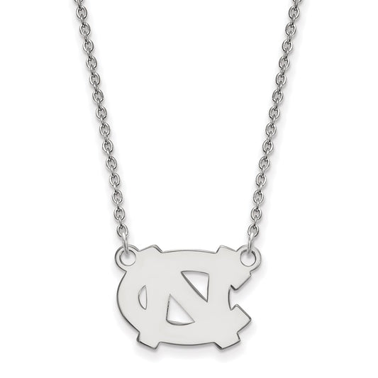 Sterling Silver Rhodium Plated Logoart University Of North Carolina N C Small Pendant 18 Inch Necklace