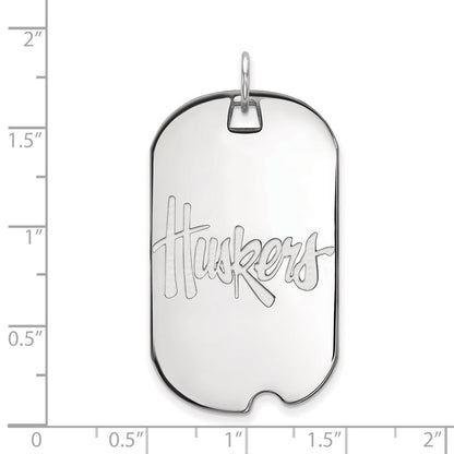 Sterling Silver Rhodium Plated Logoart University Of Nebraska Huskers Large Dog Tag Pendant