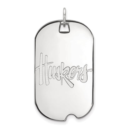 14K White Gold Logoart University Of Nebraska Huskers Large Dog Tag Pendant