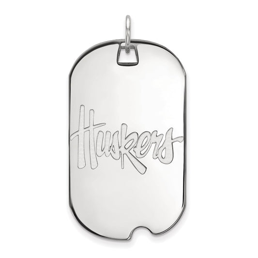 14K White Gold Logoart University Of Nebraska Huskers Large Dog Tag Pendant