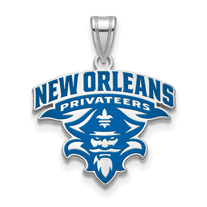 Sterling Silver Rhodium Plated Logoart University Of New Orleans U N O Extra Large Enameled Pendant