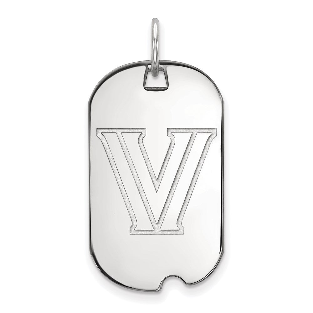 14K White Gold Logoart Villanova University Letter V Small Dog Tag Pendant